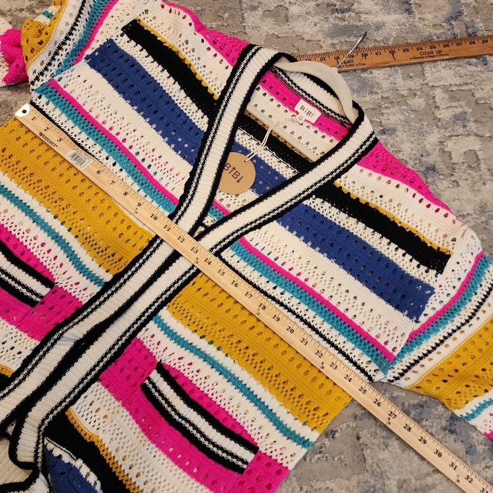 NWT Bibi Knit Multi Striped Pointelle Cardigan. Size 1X. - Picture 11 of 16